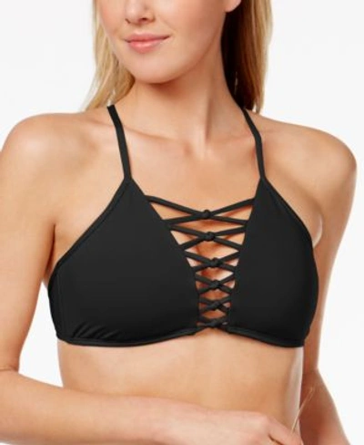 Kenneth Cole Sexy Solids Strappy High-neck Bikini Top In Black