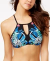 KENNETH COLE TROPICAL TENDENCIES PRINTED HIGH-NECK BIKINI TOP WOMEN'S SWIMSUIT