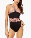 KENNETH COLE REACTION SWEET SAKURA FLORAL-PRINT HIGH-NECK TUMMY-CONTROL ONE-PIECE SWIMSUIT WOMEN'S SWIMSUIT