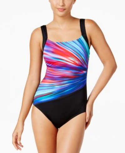 Reebok Bright Horizon Printed Active One-piece Swimsuit In Multi