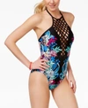 KENNETH COLE Kenneth Cole Tropical Tendencies Lattice High-Neck Tummy-Control One-Piece Swimsuit