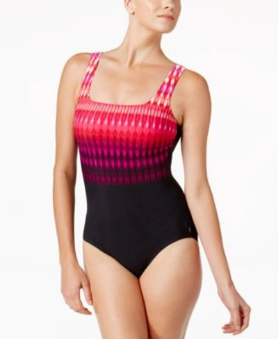Reebok Trailblazer Tribal-stripe Active One-piece Swimsuit In Pink