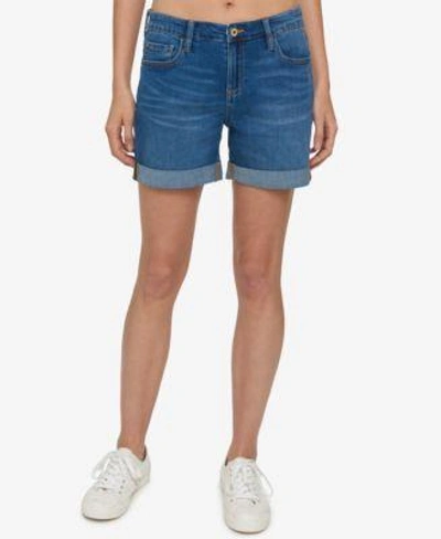 Shop Tommy Hilfiger Women's Th Flex Cuffed Denim Shorts In White