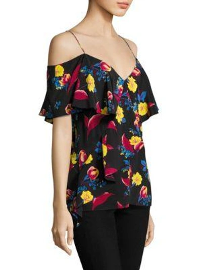 Shop Diane Von Furstenberg Ruffled Cold-shoulder Silk Blouse In Silese Black