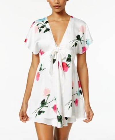 Kate Spade New York Floral-print Charmeuse Robe In White Floral