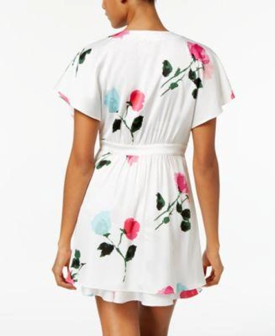 Shop Kate Spade New York Floral-print Charmeuse Robe In White Floral