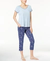 TOMMY HILFIGER STITCH-TRIMMED TOP AND PRINTED CAPRI PANTS KNIT PAJAMA SET