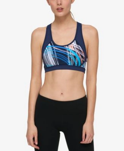 Tommy Hilfiger Sport Frequency Printed Racerback Sports Bra In Black/white