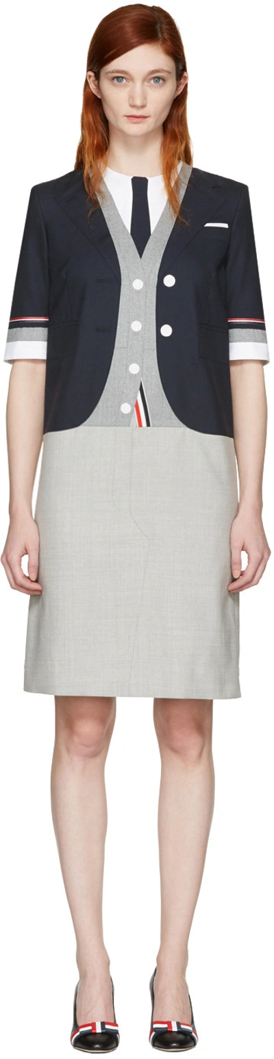 Thom Browne Navy Selvedge Trompe L'oeil Classic Dress