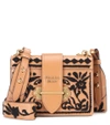 Prada Madras Embroidered Cahier Shoulder Bag In Caramel