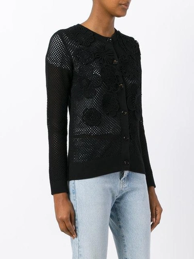 Shop Chloé - Knit Floral Patch Cardigan  In Black