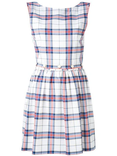 Shop Maison Kitsuné Checked Flared Dress - White