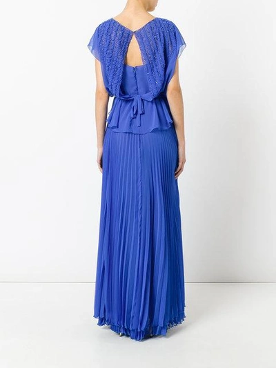 Shop Talbot Runhof Pleated Skirt Layered Gown In Blue