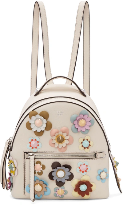 Fendi Mini Floral Embellished Leather Backpack, Grey/multi