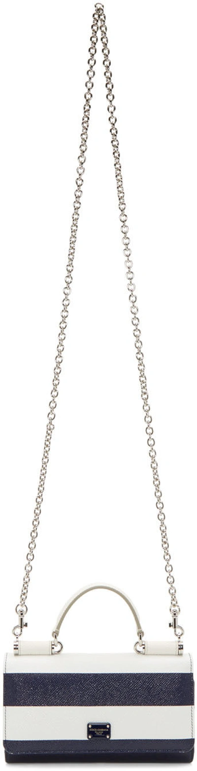 Dolce & Gabbana White & Navy Small Striped Chain Wallet Bag