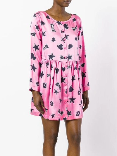 Shop Moschino Heart Print Dress In Pink