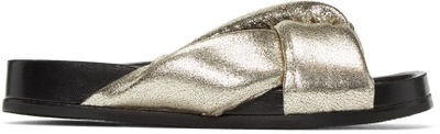 Chloé Metallic Cracked-leather Slides In Grey Glitter