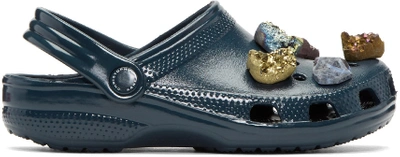 Christopher Kane Navy Stone Embellished Crocs Clogs In Blue
