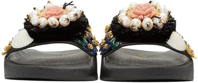 Shop Dolce & Gabbana Black Flower Slide Sandals