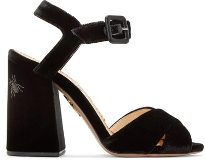 Shop Charlotte Olympia Black Velvet Emma Sandals In 001 Black