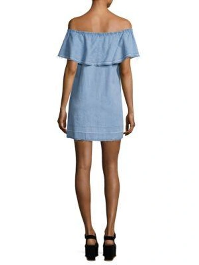 Shop 7 For All Mankind Off-the-shoulder Chambray Dress In Cool Wave Blue