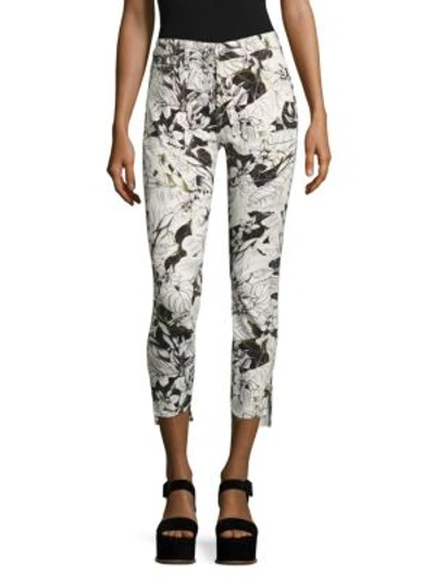 7 For All Mankind Floral-print Step Hem Ankle Skinny Jeans In White