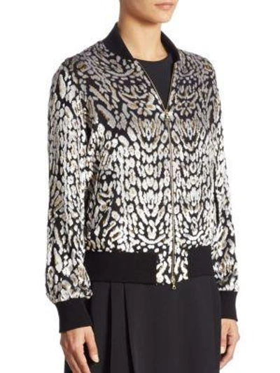 Shop Adam Lippes Leopard-print Velvet Bomber Jacket In Black-ivory Gold