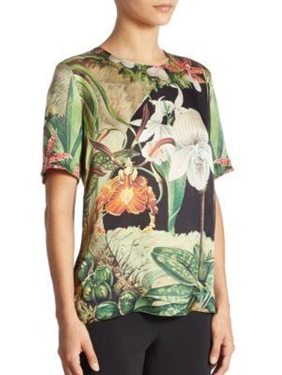 Shop Adam Lippes Printed Silk Hi-lo Tee In Black Orchid