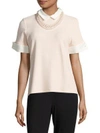KARL LAGERFELD POINT-COLLAR BEADED TOP,0400094400491