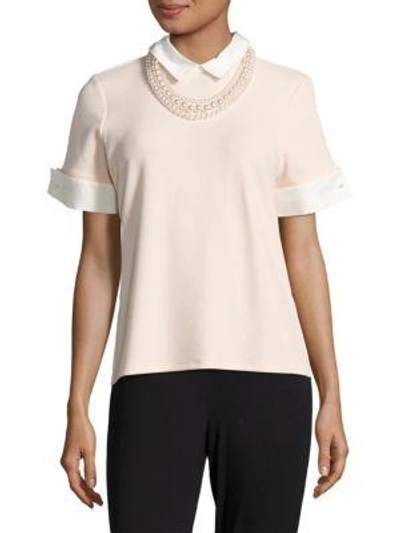 Karl Lagerfeld Point-collar Beaded Top In Sherbert