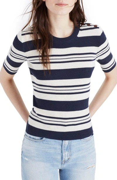 Madewell Ribbed Sweater Top In Dark Baltic