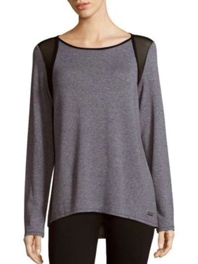 Calvin Klein Collection Mesh Panel Long Sleeve Top In Heathered Black