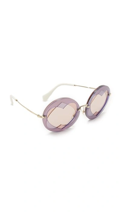 Miu Miu Hearts Round Sunglasses In Lilac Pink/pink Gold