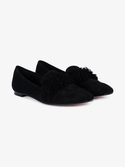 Shop Aquazzura Black Wild Suede Loafers