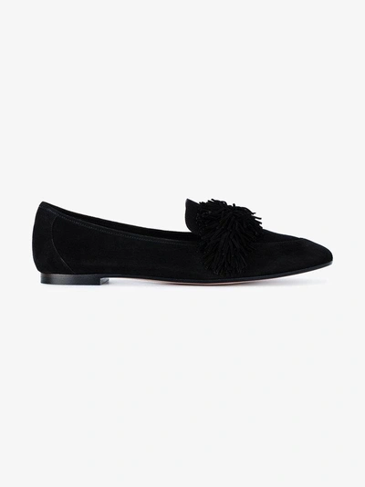 Shop Aquazzura Black Wild Suede Loafers