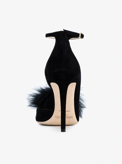 Jimmy Choo Rosa 100 Black Suede Pointy Toe Pumps With Clip On Pom Poms ...