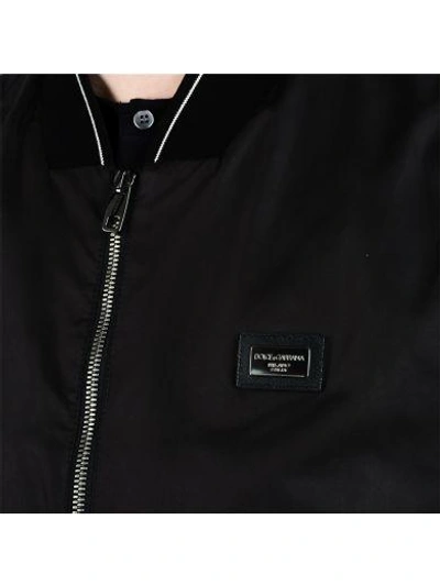 Shop Dolce & Gabbana Black Logo Plaque Bomber Jacket
