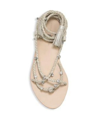 Shop Loeffler Randall Bo Glitter Metallic & Rhinestone Leather Wrap Sandals In Silver