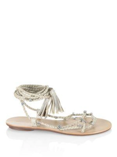 Shop Loeffler Randall Bo Glitter Metallic & Rhinestone Leather Wrap Sandals In Silver