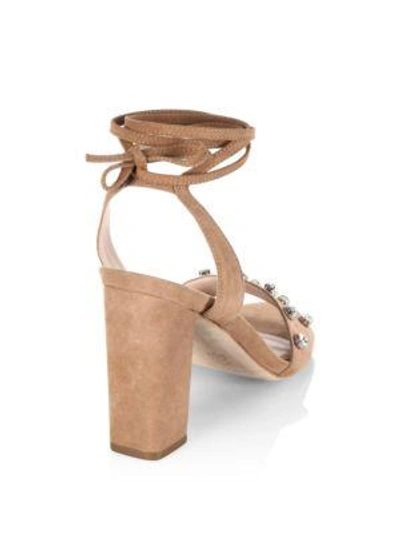 Shop Loeffler Randall Elayna Studded Suede Ankle-wrap Sandals In Deep Blush