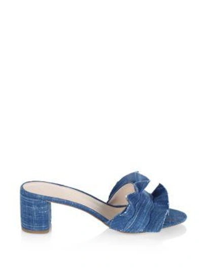 Shop Loeffler Randall Vera Woven Ruffle Slide Sandals In Indigo