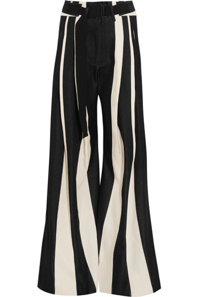 Ann Demeulemeester Woman Striped Cotton And Linen-blend Wide-leg Pants Black