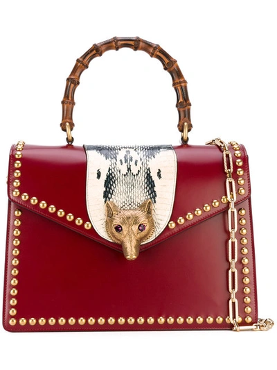 Gucci Linea E Bamboo Elaphe-paneled Leather Tote In Red | ModeSens