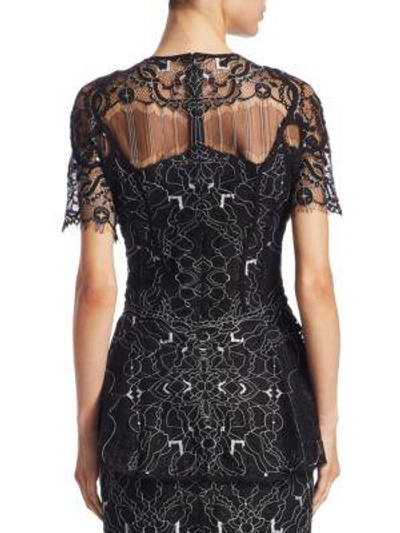 Shop Jonathan Simkhai Colorblock Lace Peplum Top In Black White