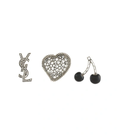 Shop Saint Laurent Silver 3 Smoking Brooch Set