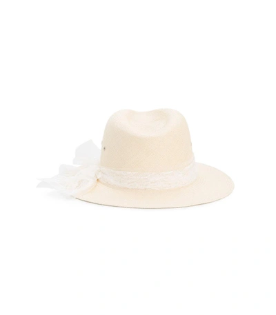 Shop Maison Michel Neutral 'henrietta' Hat In Nude Neutrals