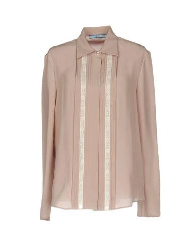 Shop Prada Lace Shirts & Blouses In Pale Pink