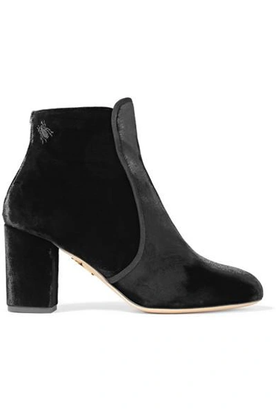 Shop Charlotte Olympia Alba Embellished Velvet Ankle Boots In Black