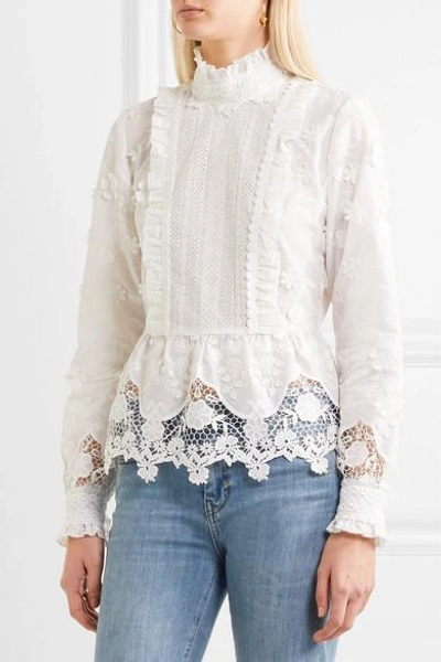 Shop Anna Sui Daisy Fields Silk-blend And Broderie Anglaise Cotton Blouse In White