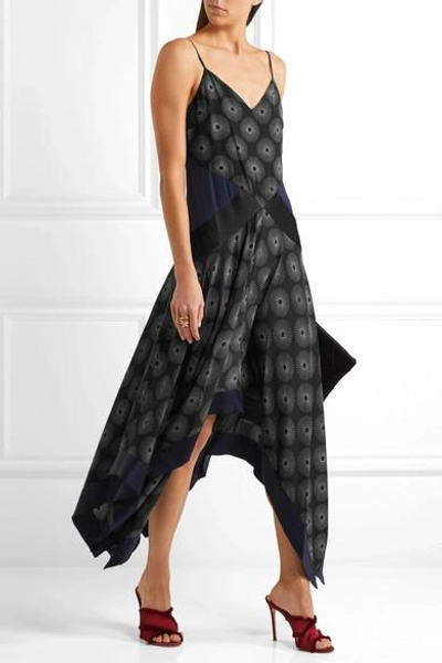 Shop Diane Von Furstenberg Silk Satin-paneled Printed Crepe Midi Dress In Black